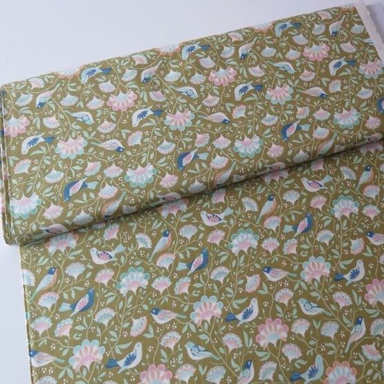 tela estampada tilda pajaros verde