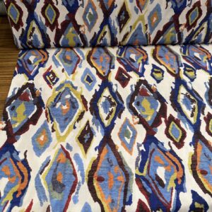 Tela estampada viscosa rombos azul multicolor - imagen 1