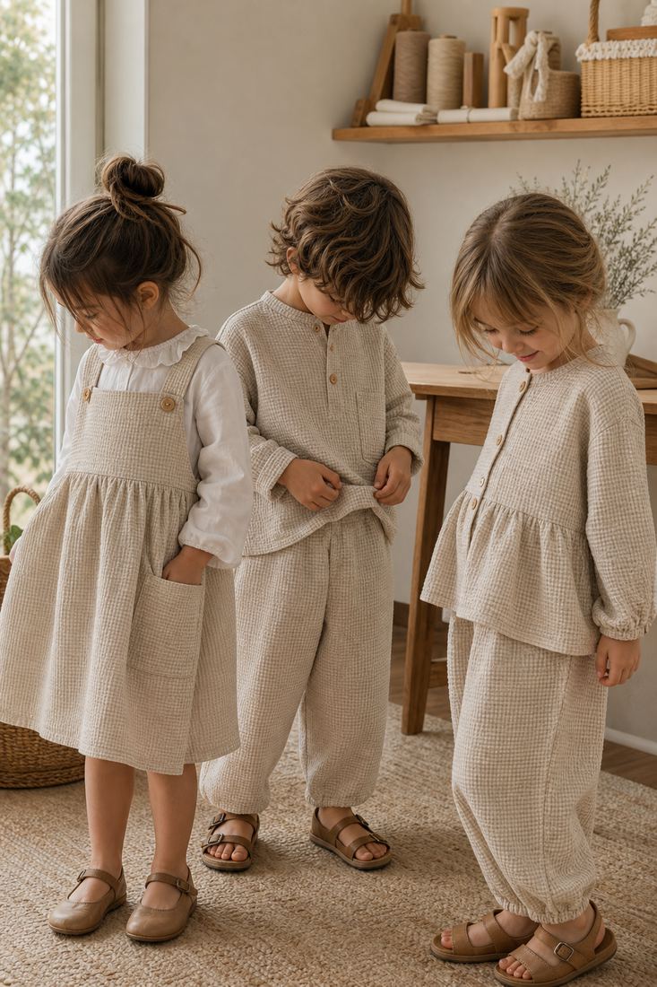 Inspiración niños con algodón rústico reciclado relieve - Telas Divinas Zamora
