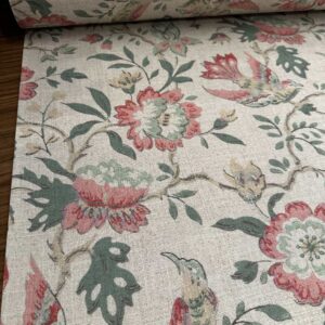 Loneta estampada flores pájaros por metros en Telas Divinas Zamora