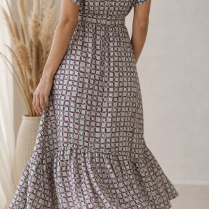 Vestido de inspiración confeccionado con tela viscosa geométrica agua de Telas Divinas Zamora