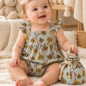 Inspiración ropa de bebé con tela estampada ramas azul - Telas Divinas Zamora