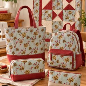 Inspiración patchwork y costura creativa con tela estampada ramas azul - Telas Divinas Zamora