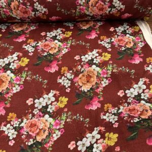 Tela tapicería lino viscosa granate floral - Telas Divinas Zamora - foto principal