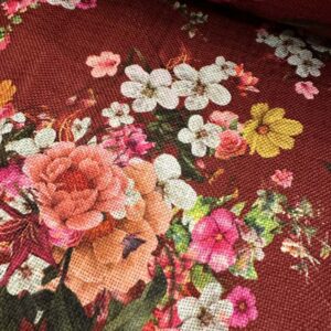 Textura de la tela tapicería lino viscosa granate - Telas Divinas Zamora