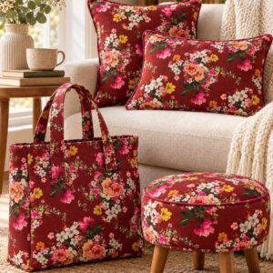 Inspiración decoración, cojines y bolso con tela lino viscosa floral - Telas Divinas Zamora